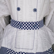 Load image into Gallery viewer, 70s JEAN VARON BLUE CHECKERED COTTON MAXI DRESS WITH BALLOON SLEEVE - S