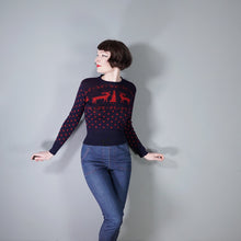 Load image into Gallery viewer, 50s BOBBIE BROOKS NAVY AND RED REINDEER AND TREE WOOL CHRISTMAS JUMPER - XS-S