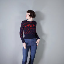 Load image into Gallery viewer, 50s BOBBIE BROOKS NAVY AND RED REINDEER AND TREE WOOL CHRISTMAS JUMPER - XS-S