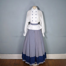 Load image into Gallery viewer, 70s JEAN VARON BLUE CHECKERED COTTON MAXI DRESS WITH BALLOON SLEEVE - S