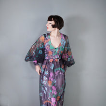 Load image into Gallery viewer, 70s PSYCHEDELIC FLORAL AND MUSHROOM PRINT MAXI DRESS WITH HUGE BALLOON SLEEVES - S