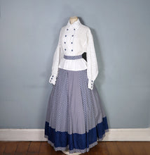 Load image into Gallery viewer, 70s JEAN VARON BLUE CHECKERED COTTON MAXI DRESS WITH BALLOON SLEEVE - S