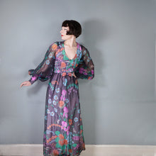 Load image into Gallery viewer, 70s PSYCHEDELIC FLORAL AND MUSHROOM PRINT MAXI DRESS WITH HUGE BALLOON SLEEVES - S
