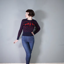 Load image into Gallery viewer, 50s BOBBIE BROOKS NAVY AND RED REINDEER AND TREE WOOL CHRISTMAS JUMPER - XS-S