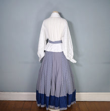 Load image into Gallery viewer, 70s JEAN VARON BLUE CHECKERED COTTON MAXI DRESS WITH BALLOON SLEEVE - S