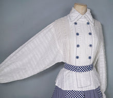 Load image into Gallery viewer, 70s JEAN VARON BLUE CHECKERED COTTON MAXI DRESS WITH BALLOON SLEEVE - S
