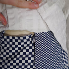 Load image into Gallery viewer, 70s JEAN VARON BLUE CHECKERED COTTON MAXI DRESS WITH BALLOON SLEEVE - S