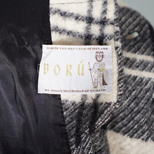 Load image into Gallery viewer, 70s JIMMY HOURIHAN "BORU" BLACK &amp; WHITE LONG WOOL PLAID CAPE COAT WITH BELT