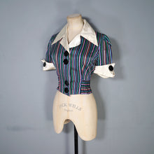 Load image into Gallery viewer, 70s CROPPED SATIN STRIPE PATTERN BIG COLLAR SHIRT - S
