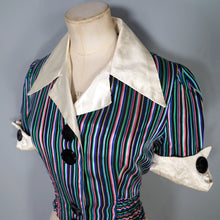 Load image into Gallery viewer, 70s CROPPED SATIN STRIPE PATTERN BIG COLLAR SHIRT - S