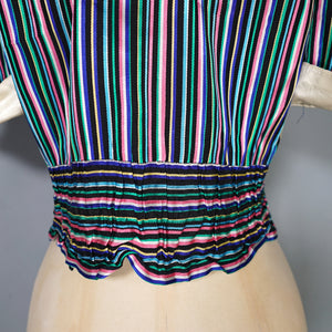 70s CROPPED SATIN STRIPE PATTERN BIG COLLAR SHIRT - S