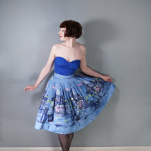 Load image into Gallery viewer, 50s BOLD BLUE NOVELTY VENICE CITYSCAPE WITH GONDOLAS BORDER PRINT SKIRT - 25.5"