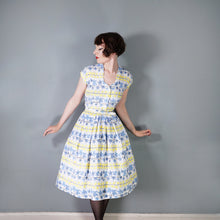 Load image into Gallery viewer, 40s / 50s ST MICHAEL IVY LEAF PRINT YELLOW AND BLUE SHIRTWAIST DRESS - S