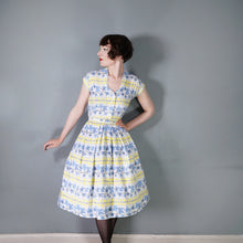 Load image into Gallery viewer, 40s / 50s ST MICHAEL IVY LEAF PRINT YELLOW AND BLUE SHIRTWAIST DRESS - S