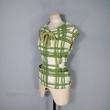 Load image into Gallery viewer, 50s GREEN CHECK COLLARED BLOUSE TOP WITH BOW - S