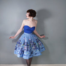Load image into Gallery viewer, 50s BOLD BLUE NOVELTY VENICE CITYSCAPE WITH GONDOLAS BORDER PRINT SKIRT - 25.5"