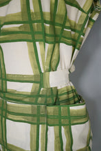 Load image into Gallery viewer, 50s GREEN CHECK COLLARED BLOUSE TOP WITH BOW - S