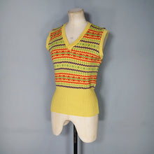 Load image into Gallery viewer, 70s FINE KNIT YELLOW FAIRISLE TANK TOP / JUMPER IN COLOURFUL PATTERN - S