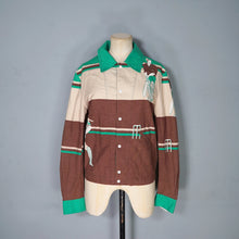 Load image into Gallery viewer, 60s 70s NOVELTY PRINT BROWN, BEIGE AND GREEN CRICKET SPORTS JACKET - M