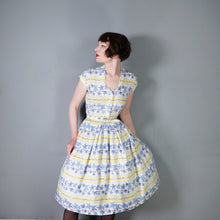 Load image into Gallery viewer, 40s / 50s ST MICHAEL IVY LEAF PRINT YELLOW AND BLUE SHIRTWAIST DRESS - S