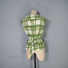 Load image into Gallery viewer, 50s GREEN CHECK COLLARED BLOUSE TOP WITH BOW - S