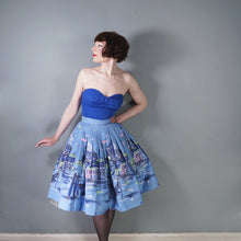 Load image into Gallery viewer, 50s BOLD BLUE NOVELTY VENICE CITYSCAPE WITH GONDOLAS BORDER PRINT SKIRT - 25.5"
