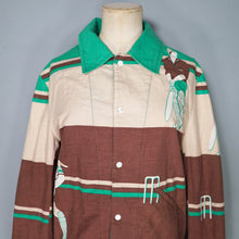 Load image into Gallery viewer, 60s 70s NOVELTY PRINT BROWN, BEIGE AND GREEN CRICKET SPORTS JACKET - M