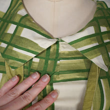 Load image into Gallery viewer, 50s GREEN CHECK COLLARED BLOUSE TOP WITH BOW - S
