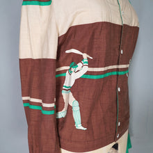 Load image into Gallery viewer, 60s 70s NOVELTY PRINT BROWN, BEIGE AND GREEN CRICKET SPORTS JACKET - M