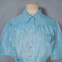 Load image into Gallery viewer, 40s MINT BLUE SILKY PUFF SLEEVE SHIRT / BLOUSE - M-L