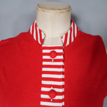 Load image into Gallery viewer, 60s NAUTICAL RED WHITE STRIPE BUTTON THROUGH SHIFT DRESS - S