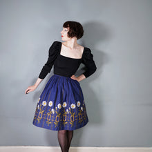 Load image into Gallery viewer, 60s DARK BLUE DAISY AND TROMP L&#39;OEIL BUCKLE PRINT FULL COTTON SKIRT - 25&quot;