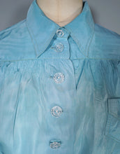 Load image into Gallery viewer, 40s MINT BLUE SILKY PUFF SLEEVE SHIRT / BLOUSE - M-L