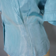 Load image into Gallery viewer, 40s MINT BLUE SILKY PUFF SLEEVE SHIRT / BLOUSE - M-L