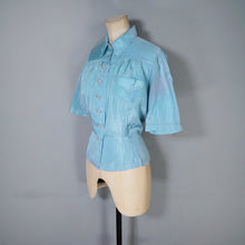 Load image into Gallery viewer, 40s MINT BLUE SILKY PUFF SLEEVE SHIRT / BLOUSE - M-L