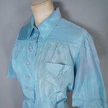 Load image into Gallery viewer, 40s MINT BLUE SILKY PUFF SLEEVE SHIRT / BLOUSE - M-L