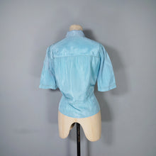 Load image into Gallery viewer, 40s MINT BLUE SILKY PUFF SLEEVE SHIRT / BLOUSE - M-L