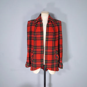 40s RED TARTAN CC41 UTILITY LABEL WOOL SWING JACKET / COAT - S