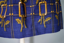 Load image into Gallery viewer, 60s DARK BLUE DAISY AND TROMP L&#39;OEIL BUCKLE PRINT FULL COTTON SKIRT - 25&quot;