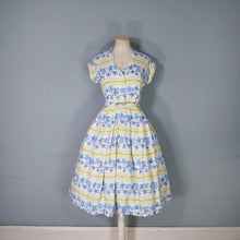 Load image into Gallery viewer, 40s / 50s ST MICHAEL IVY LEAF PRINT YELLOW AND BLUE SHIRTWAIST DRESS - S