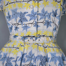 Load image into Gallery viewer, 40s / 50s ST MICHAEL IVY LEAF PRINT YELLOW AND BLUE SHIRTWAIST DRESS - S