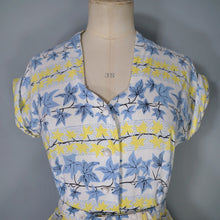 Load image into Gallery viewer, 40s / 50s ST MICHAEL IVY LEAF PRINT YELLOW AND BLUE SHIRTWAIST DRESS - S