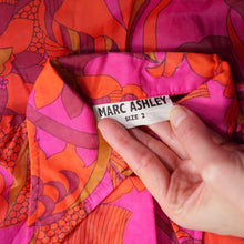 Load image into Gallery viewer, 60s 70s PSYCHEDELIC FLORAL PRINT BRIGHT ORANGE AND PINK SHIRT / BLOUSE - XS-S
