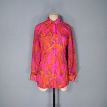 Load image into Gallery viewer, 60s 70s PSYCHEDELIC FLORAL PRINT BRIGHT ORANGE AND PINK SHIRT / BLOUSE - XS-S