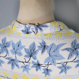 40s / 50s ST MICHAEL IVY LEAF PRINT YELLOW AND BLUE SHIRTWAIST DRESS - S
