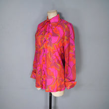 Load image into Gallery viewer, 60s 70s PSYCHEDELIC FLORAL PRINT BRIGHT ORANGE AND PINK SHIRT / BLOUSE - XS-S