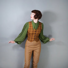 Load image into Gallery viewer, 70s LADIES BROWN AND YELLOW CHECK FITTED WAISTCOAT - S