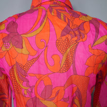 Load image into Gallery viewer, 60s 70s PSYCHEDELIC FLORAL PRINT BRIGHT ORANGE AND PINK SHIRT / BLOUSE - XS-S
