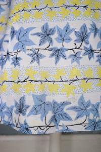 40s / 50s ST MICHAEL IVY LEAF PRINT YELLOW AND BLUE SHIRTWAIST DRESS - S