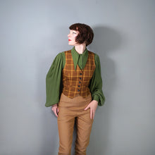 Load image into Gallery viewer, 70s LADIES BROWN AND YELLOW CHECK FITTED WAISTCOAT - S